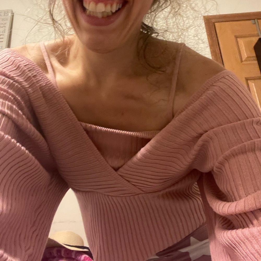 Pink sweater tank top underneath